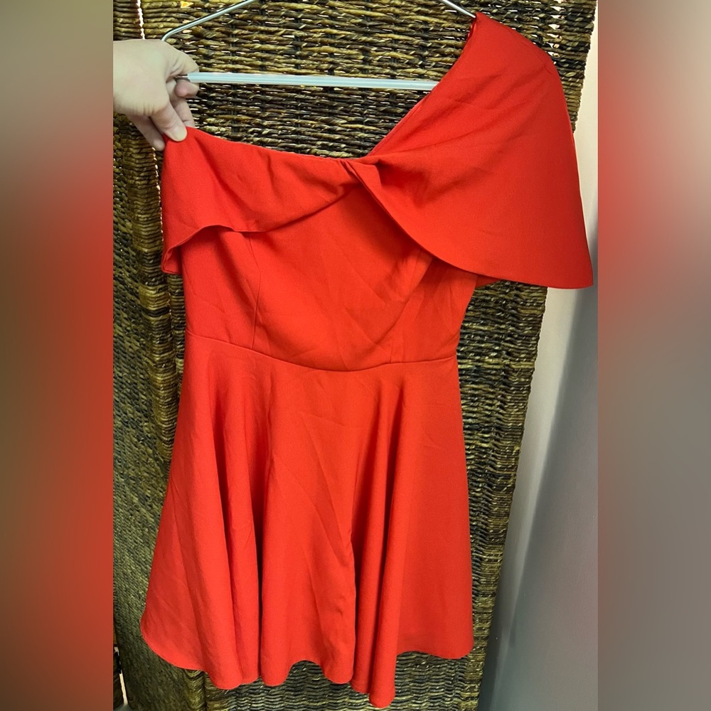 Asos-Red,One shoulder,Polyester Dress, Silk like soft inside,zipper back,Size:10